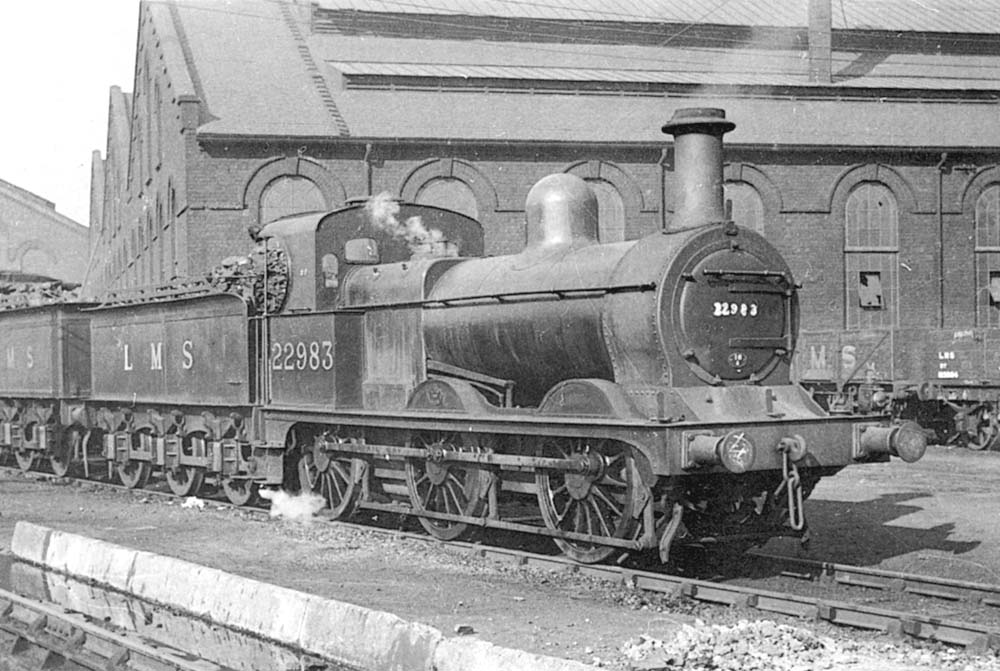 Ex-MR Johnson 2F 0-6-0 No 22983 stands outside one of Saltley Shed's roundhouses on Saturday 11th September 1937