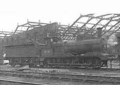 Ex-MR 2F 0-6-0 No 58230 stands outside Saltley Shed's roundhouse during rebuilding on Sunday 9th October 1955