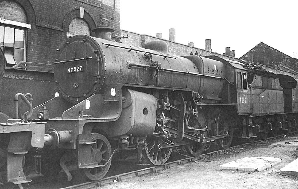 Ex-LMS 2-6-0 'Crab' No 42827 stands fully serviced alongside Saltley shed on Sunday 3rd September 1961