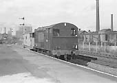 British Railways Diesel shunter 12044 is seen passing through Saltley station in 1960