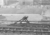 Looking West from Saltley station towards the Gas Works with an LMS replacement buffer stop in the foreground