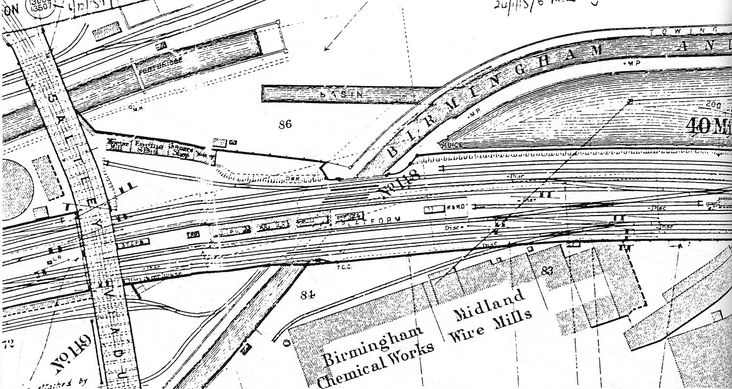 An undated Ordnance Survey Map showing Saltley station and the canal passing beneath the railway