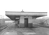 Looking towards Birmingham along the down side of Saltley station's island platform with Saltley viaduct seen in the distance