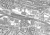 Location plan showing Saltley shed on the left and Saltley Viaduct in the centre with Saltley station to the right of the viaduct