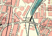 Map showing the location of Saltley station in relationship to the former Grand Junction Railway on the left and the Birmingham and Warwick Canal