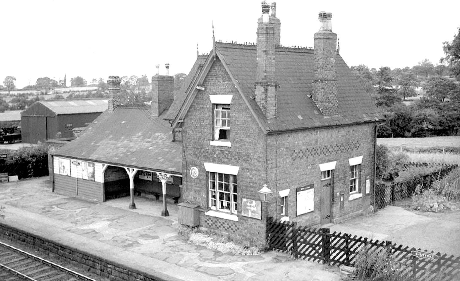 View of the station building as seen from Coleshill Road overbridge on Sunday 27th September 1964