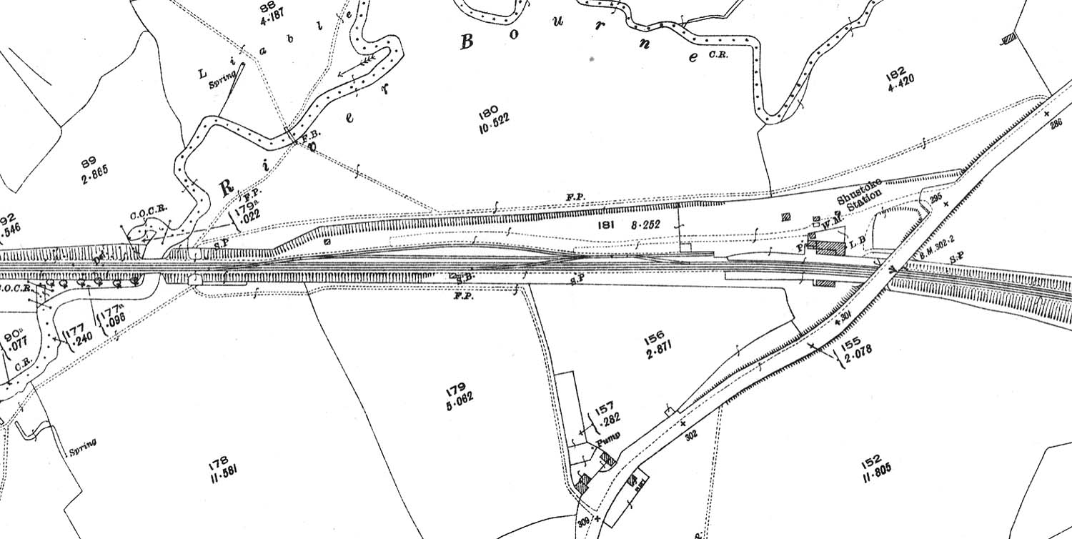 A 1924 25 inch to the mile Ordnance Survey map showing Shustoke station and two siding goods yard