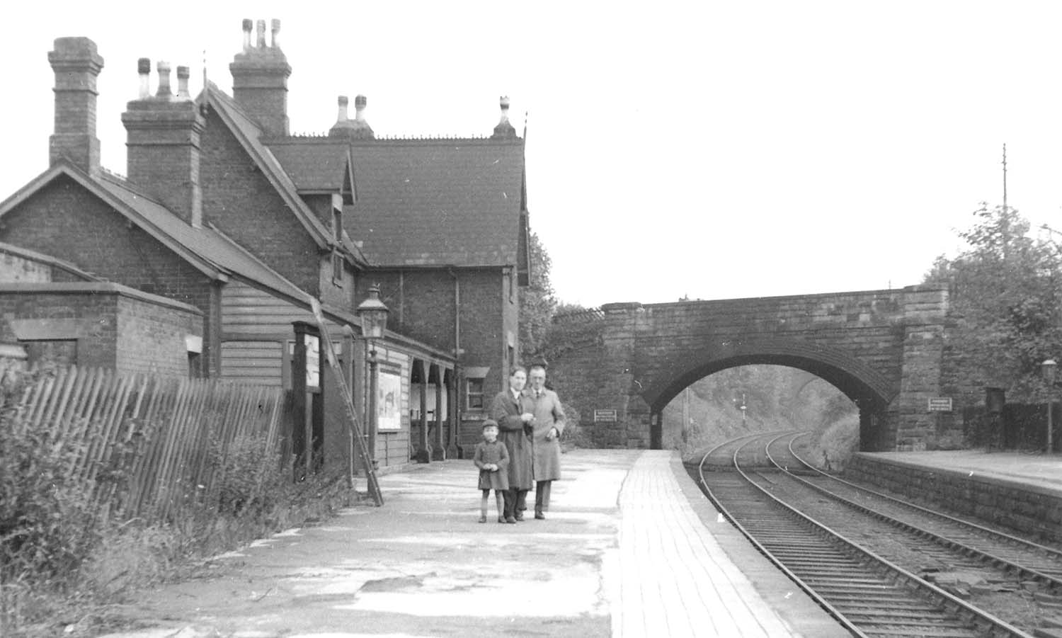 Looking towards Nuneaton along Shustoke station's up platform, which is now looking very tired, in 1949