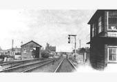 Looking towards Nuneaton with Stockingford Goods shed on the left and Stockingford Signal Box on the right