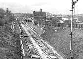 Looking towards Water Orton along the down line towards the closed goods yard and station circa 1969