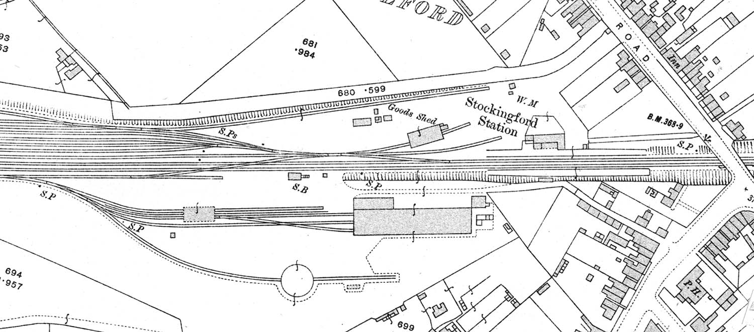 A 1924 Ordnance Survey Map showing the location and juxtaposition of Stockingford Sidings, Station and Engine Shed