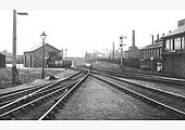 Looking towards Nuneaton with the locomotive shed on the right behind Stockingford signal box