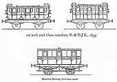 Schematic drawings of B&DJR 1839 First and Second Class carriages and a Midland Railway Third Class Carriage