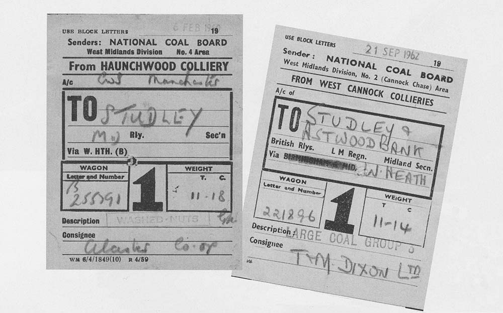 A couple of Wagon labels from the National Coal Board's Haunchwood Colliery and West Cannock Collieries