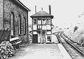 Later view of the signal box showing part of the landing dock visible between the signal box and goods shed now in disrepair