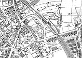 The 1913 Ordnance Survey map showing the location of the MR Sutton Town station in relation to the LNWR station