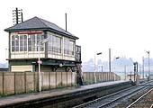 Tamworth High Level Station's signal box located on the up platform as seen on 9th August 1969