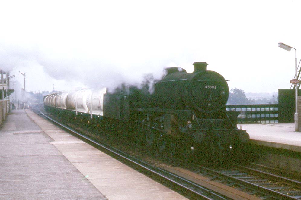 Ex-LMS 5MT 4-6-0 No 45382 passes through the station on the 2:25am Tees to Severn Beach freight service on 17th September 1965