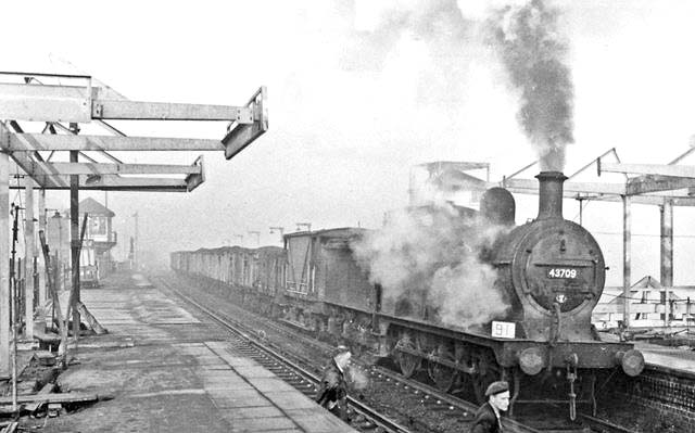 Ex-MR 3F 0-6-0 No 43709 is seen at the head of a down Class K freight service for Washwood Heath Sidings