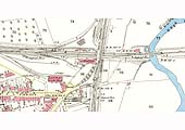 An 1883 25 inch to the mile Ordnance Survey Map showing the LNWR station, goods yard and signal cabins