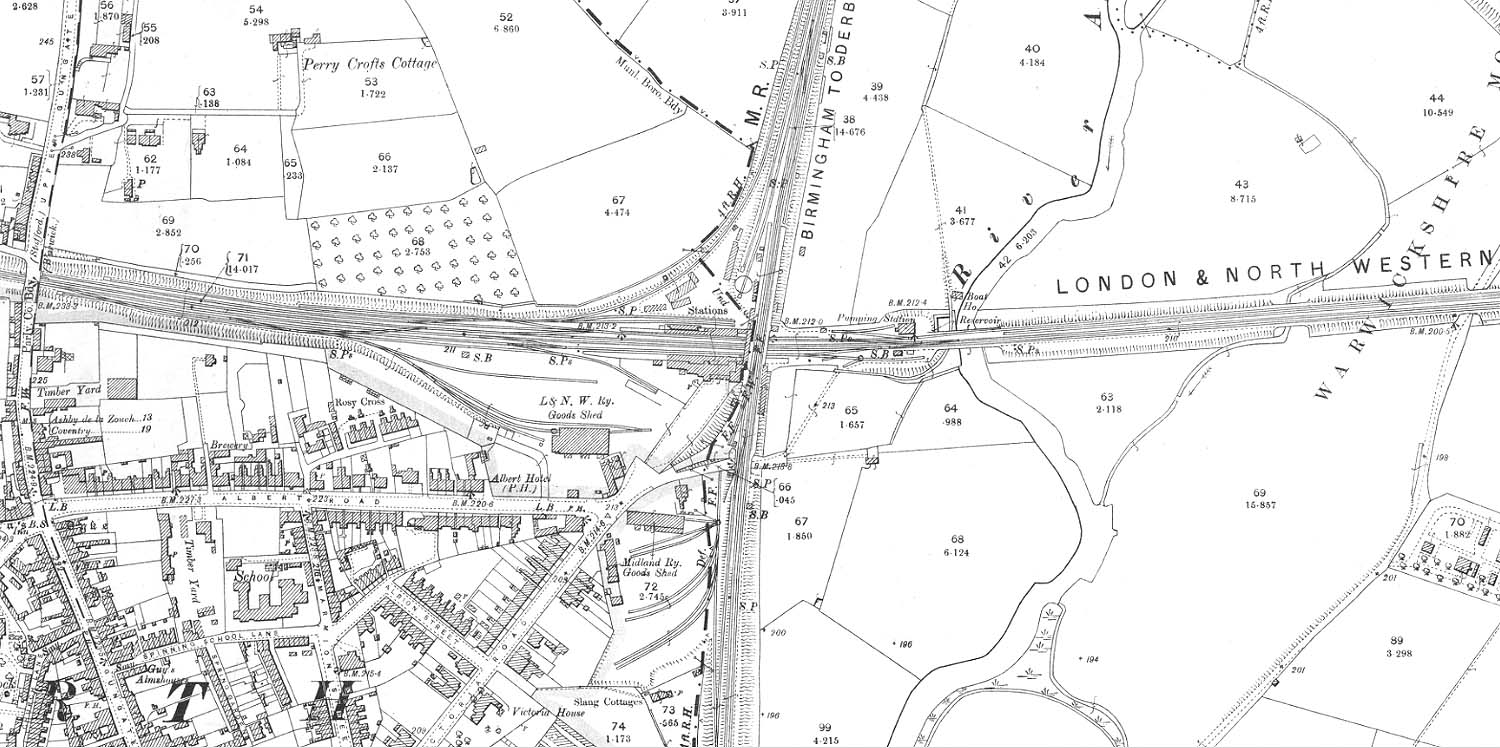A 1900 25 inch to the mile Ordnance Survey Map showing both the LNWR and MR stations and goods yards