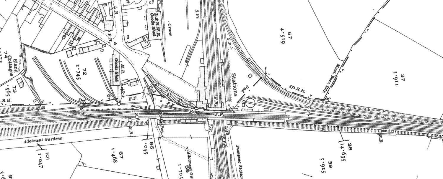 A 1921 25 inch to the mile Ordnance Survey Map showing the MR station, goods yard and turntable