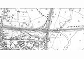 A 1900 25 inch to the mile Ordnance Survey Map showing the LNWR station, goods yard and signal cabins