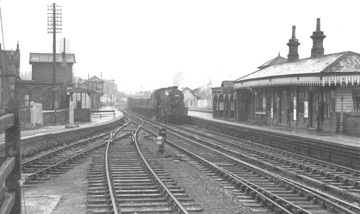 Looking northwards along the High Level up platform with the short siding on the left serving the cattle dock