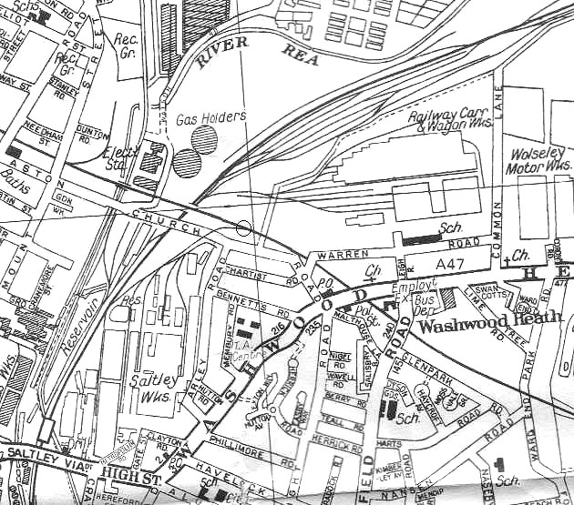 Map showing the interchange between the ex-MR line to Derby and the ex-LNWR line to Stechford