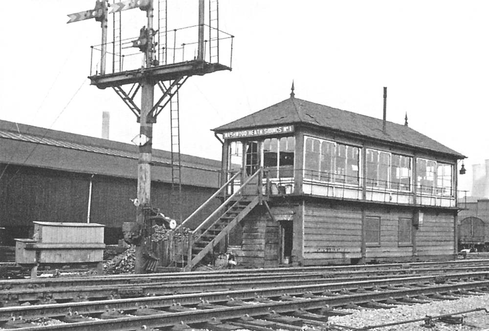 Washwood Heath Sidings No 1 Signal Box seen on 25th October 1964 was one of three boxes controlling traffic leaving Birmingham