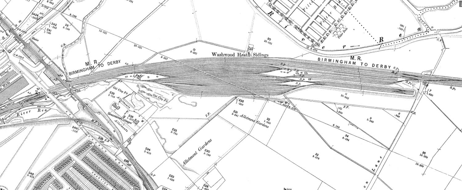 A 1913 25 inch to the mile Ordnance Survey Map showing the full length of Washwood Heath sidings and approaches