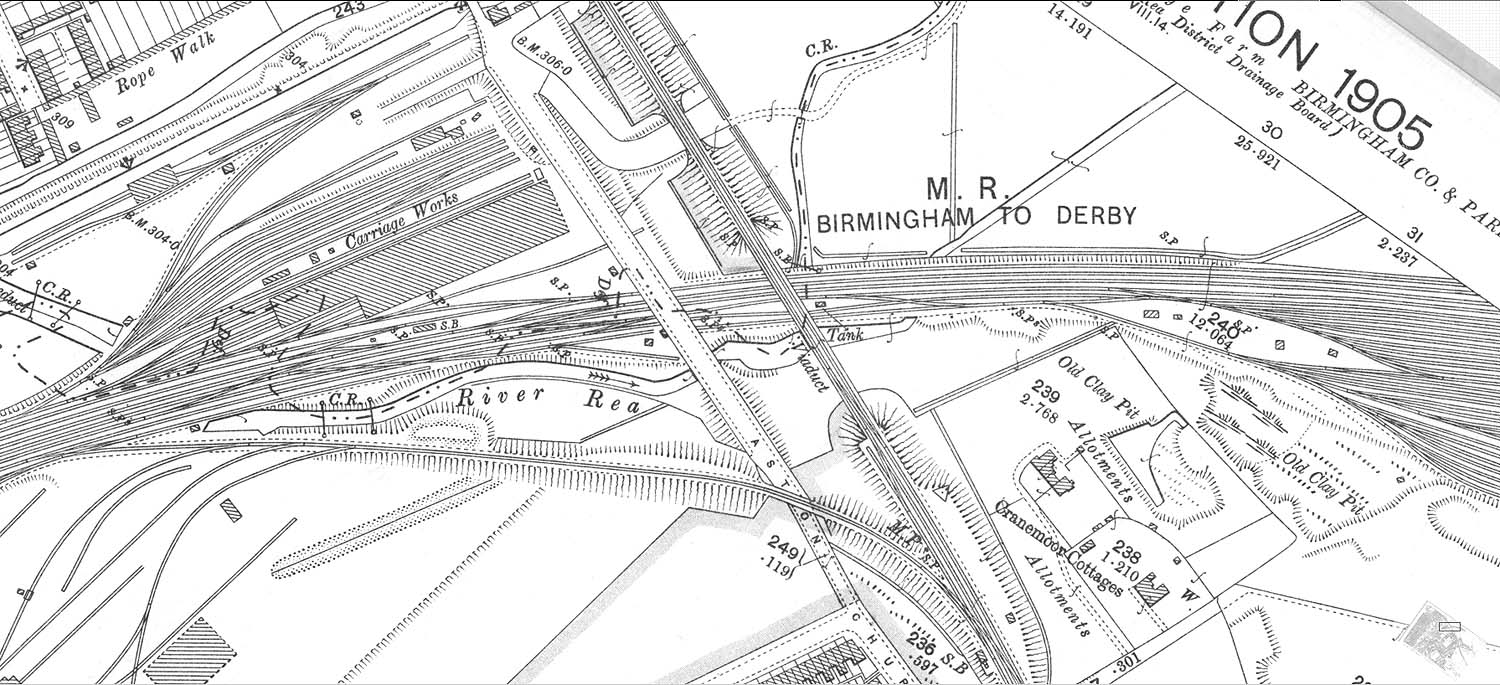 A 1903 Ordnance Survey Map showing the western approaches to Washwood Heath Sidings and the connection to LNWR Stechford line