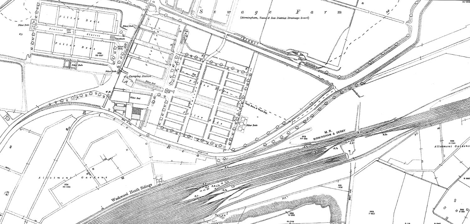 A 1913 Ordnance Survey Map of the Eastern approaches to Washwood Heath Sidings the MR line to Derby