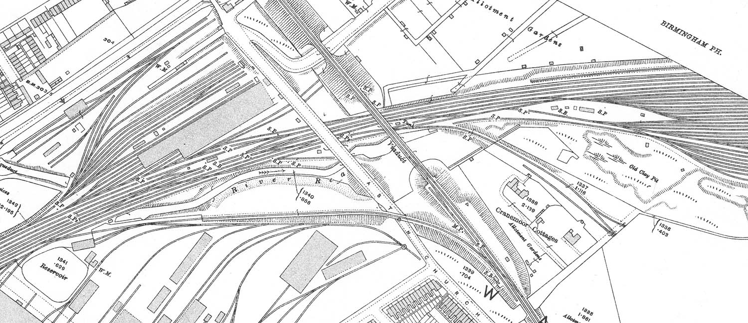 A 1913 Ordnance Survey Map showing the western approaches to Washwood Heath Sidings and the connection to LNWR Stechford line