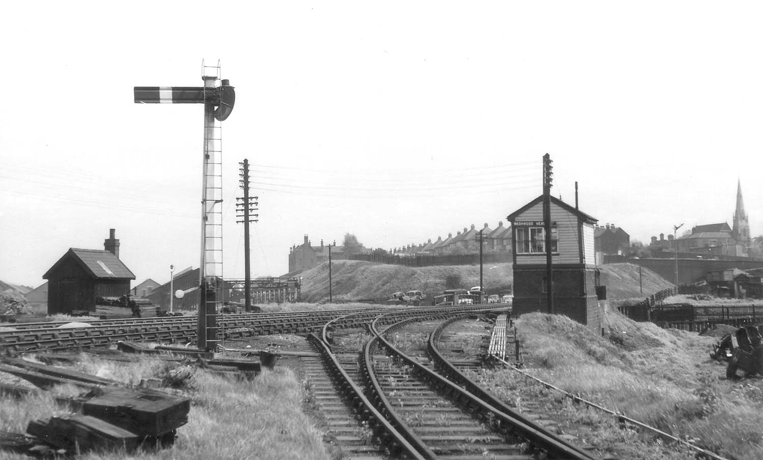 Looking from the connecting line to the Midland Derby Birmingham line towards the former LNWR Washwodd Heath Signal Box