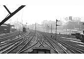 View from Washwood Heath Sidings No 1 Signal Box looking towards Saltley station with a locomotive standing at signals on the up Camp Hill line