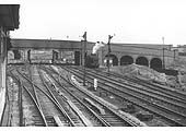 Looking towards Bromford Bridge from Washwood Heath Sidings No 1 Signal Box with an unidentified ex-LMS 4F 0-6-0 standing on the bank sidings