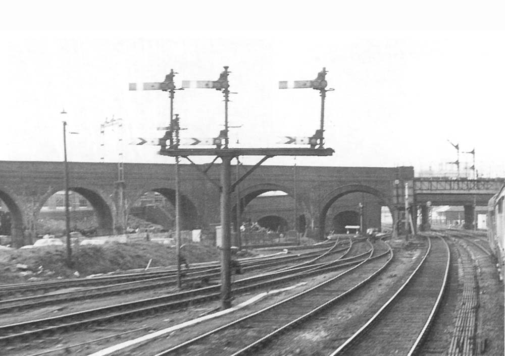 Looking towards Saltley station showing the entrance to the West end of Washwood Heath's down sidings on the left and the former LNWR bridge