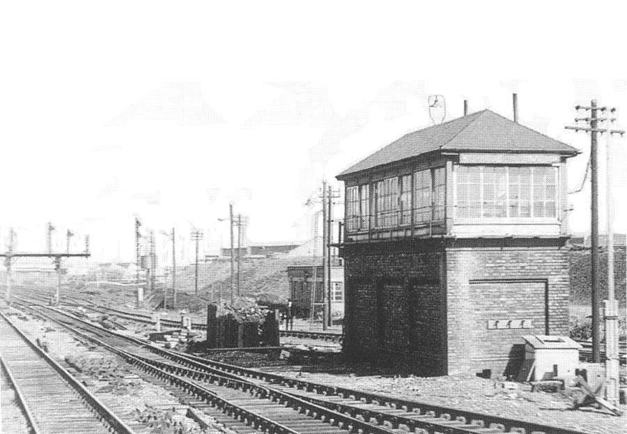 View of the 1918 built Washwood Heath Junction Signal Box and behind, the shunting neck used to shunt wagons into the Back Fan