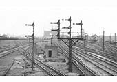 Looking West towards Saltley Station with the Old Coal Bank sidings on the left and on the right Washwood Heath Siding No 5 Signal Box