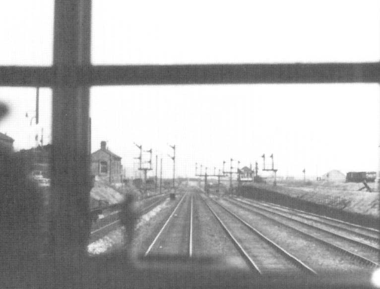 Looking towards Bromford Bridge with the approach roads of the up sidings on the left and to the right the raised shunting line for the Front Fan