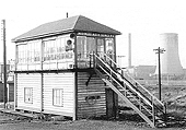 Another view of Washwood Heath Sidings No 4 Signal Box with the Brake Van road immediately behind the box and the cooling towers in the distance