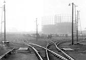 View looking towards Birmingham and the West end of Washwood Heath's down sidings with the gasometers on the other side of the Birmingham to Derby line