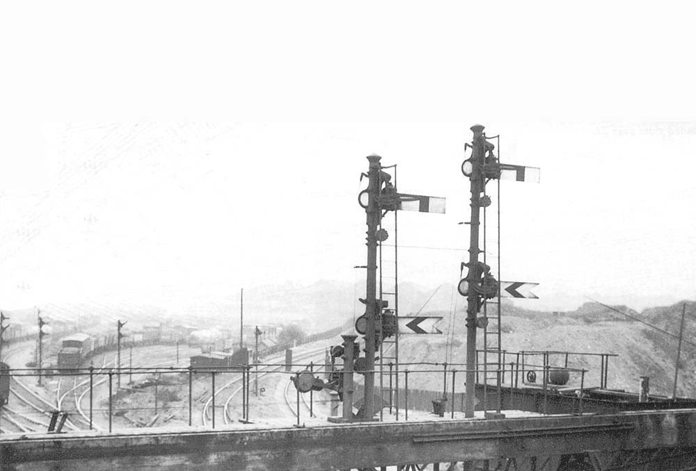An elevated view taken from the former LNWR Aston to Stechford line looking East towards the down sidings with the MR Carriage & Wagon Works sidings to the right