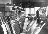 A British Railways view of the interior of Washwood Heath Sidings No 1 Signal Box showing the frame housing the levers at the rear of the signal box