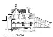 Sectional drawing of the down platform elevation of Water Orton station showing external features