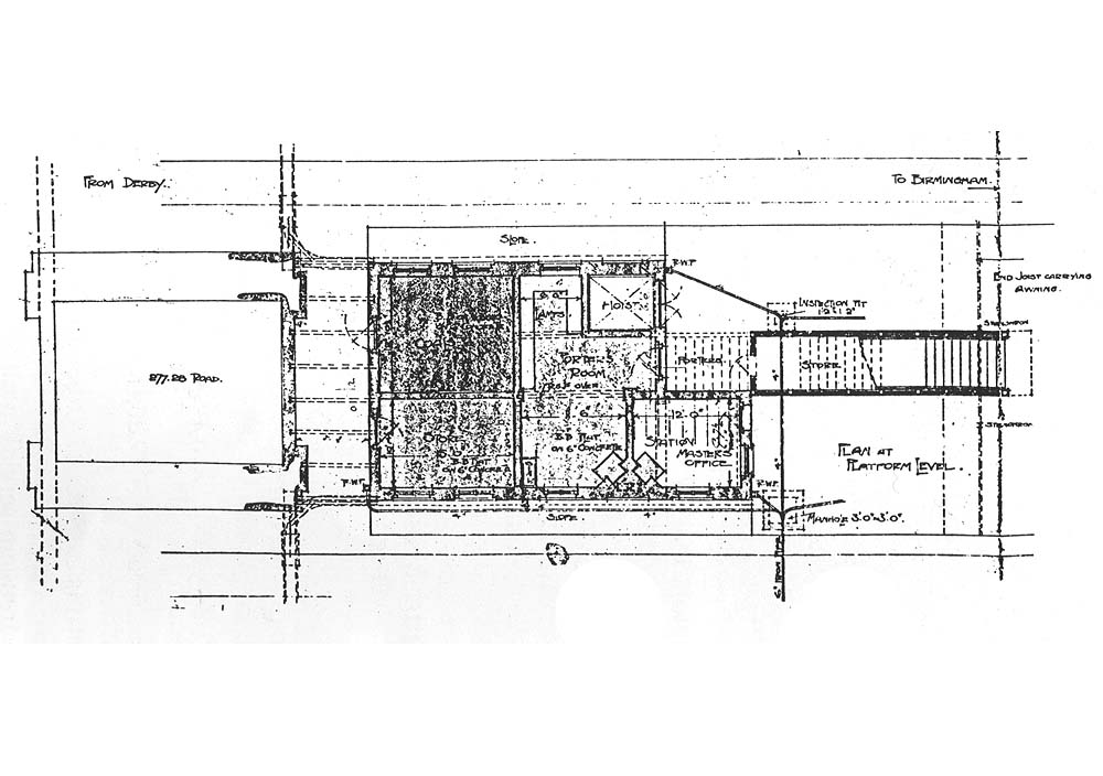 Plan of the station master's office, porters' and lamp room, store room and passenger stairway to platform