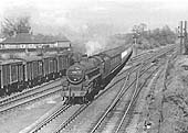 Ex-LMS 5MT 4-6-0 No 44814 crosses over from the Derby line on a New Street express service circa 1956