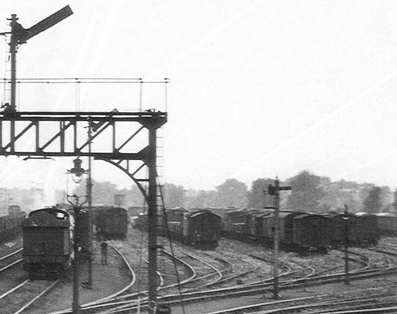 Close up showing some of the many marshalling and storage sidings located on the up line at Water Orton station