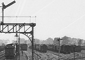 Close up showing some of the many marshalling and storage sidings located on the up line at Water Orton station